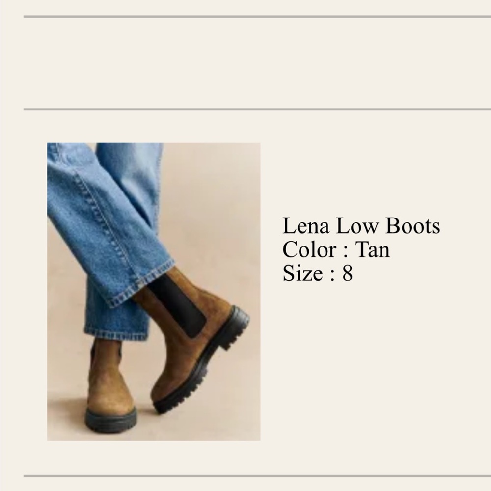 SEZANE LENA LOW LUG SOLE BOOTS SIZE 8 COLOR TAN - Picture 2 of 5